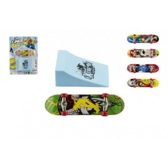 Skateboard prstový s rampou plast 10cm mix barev na kartě