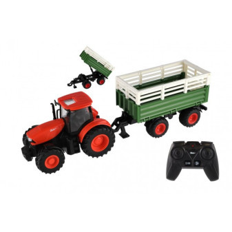 Traktor Zetor RC s vlekem na dálkové ovládání plast 42cm 2,4GHz dobíjecí pack + baterie se zvukem v krabici