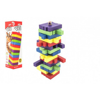 Hra věž Jenga dřevěná 60ks barevných dílků společenská hra hlavolam v krabičce 7,5x27,5x7,5cm