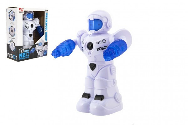 Robot jezdící 26cm plastový anglicky mluvící na baterie se světlem a zvukem