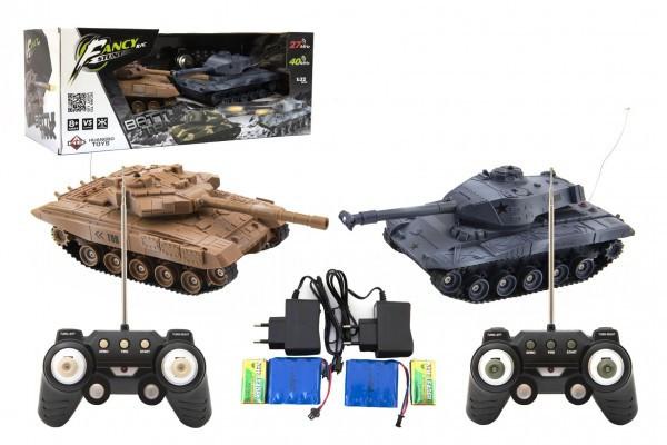 Tank RC 2ks 25cm tanková bitva+dob. pack 27MHZ a 40MHz maskáč se zvukem se světlem