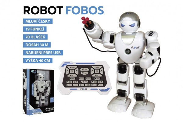 Robot RC FOBOS plast interaktivní chodící 40cm česky mluvící na dálkové ovládání s USB