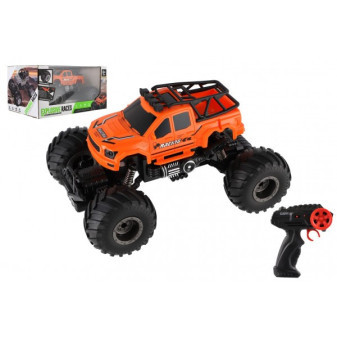 Auto RC pick up Off road terénní plast 23cm 2,4GHZ na dálkové ovládání se světlem oranžový v krab. 30x15x19cm