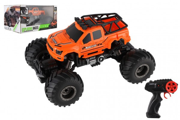 Auto RC pick up Off road terénní plast 23cm 2,4GHZ na dálkové ovládání se světlem oranžový v krab. 30x15x19cm