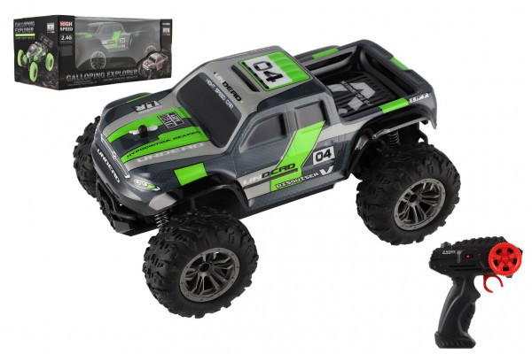 Auto RC pick up terénní plast 25cm 2,4GHZ na dálkové ovládání  šedo-zelený v krabici 32x14x18cm