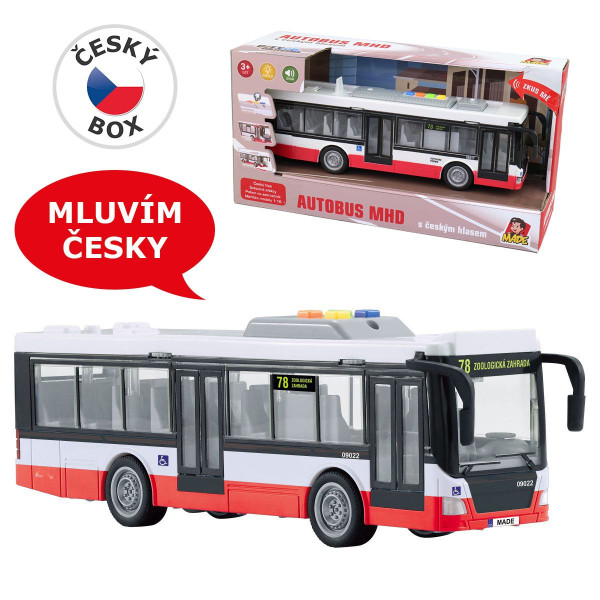 Autobus na setrvačník, mluví česky, hlásí zastávky, CZ design