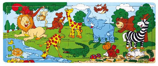 BABU Deskové dřevěné puzzle Zoo safari 21 dílků 45 x 18 cm