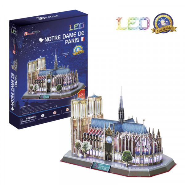 Cubicfun puzzle 3D Notre Dame de Paris - LED noční edice svítící 149  dílků