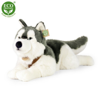 Plyšový pes husky s obojkem ležící 60 cm ECO-FRIENDLY