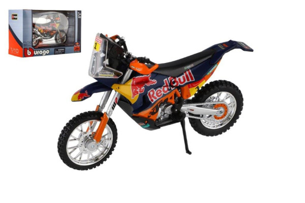 Burago Motorka Bburago Red Bull KTM Rally Dakar 2019 kov plast 12cm na volný chod v krabičce 17x11cm