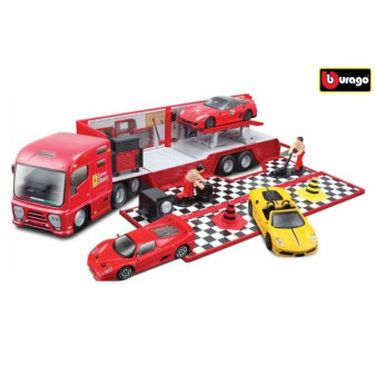 Burago Auto s přívěsem s doplňky Ferrari Race & Play plast v krabici 1:43