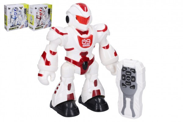 Robot RC plast 23 cm na baterie na ovládání se světlem se zvukem 2 barvy v krabici 25x26x9,5cm