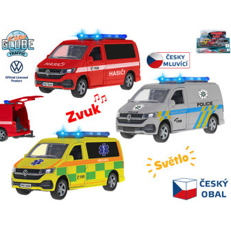 Kids Globe Traffic VW záchranné složky CZ 13,5cm kov zpětný chod česky mluvící se světlem