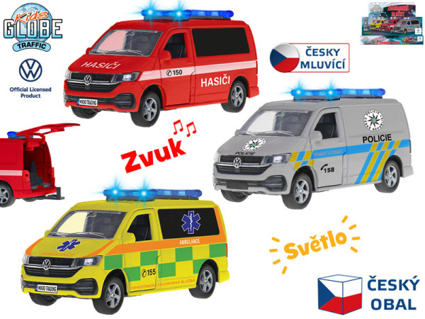 Kids Globe Traffic VW záchranné složky CZ 13,5cm kov zpětný chod česky mluvící se světlem