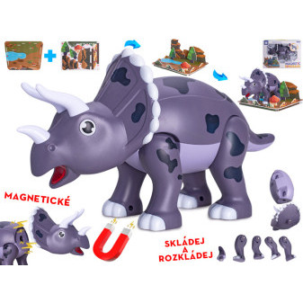 Dinosaurus Triceratops 28cm magnetický s doplňky 2ks v krabičce