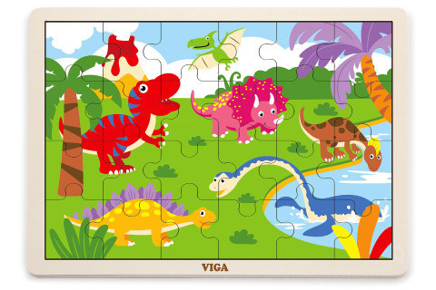 Viga Dřevěné puzzle 24 dílků - dinosauři