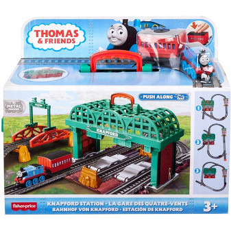 Mattel Fisher Price Tomáš a přátelé Stanice Knapford - Vláčkový set s tahací kovovou mašinkou HGX63