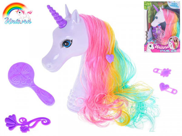 Unicorn česací hlava 20cm s doplňky v krabičce