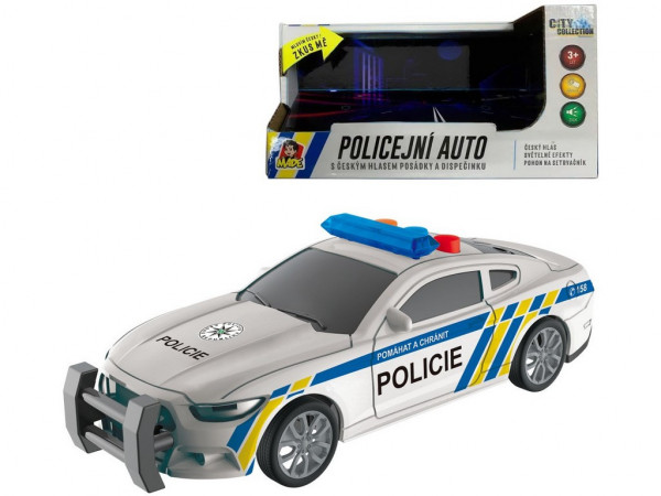 Policejní auto na setrvačník, 17 cm, světlo, zvuk (čeština), na baterie