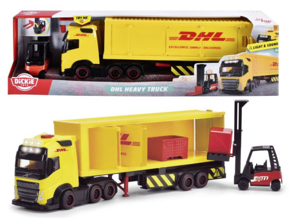 Dickie DHL nákladní auto Volvo FH 16 s vysokozdvižným vozíkem 35 cm se světelnými a zvukovými efekty